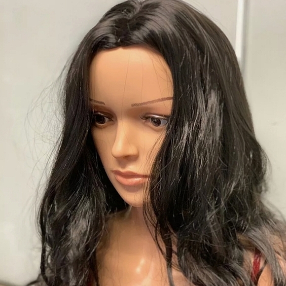 NEW WAVY CURLY LONG SYNTHETIC DARK BLACK HAIR 23" FULL WIG - Picture 2 of 5